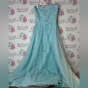 Nu-Mode Light Blue Dress strapless polka dotted light baby blue VINTAGE